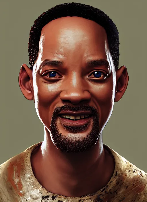 Image similar to anthropomorphic portrait of will smith as half goat, au naturel, hyper detailed, digital art, trending in artstation, cinematic lighting, studio quality, smooth render, unreal engine 5 rendered, octane rendered, art style by klimt and nixeu and ian sprigger and wlop and krenz cushart