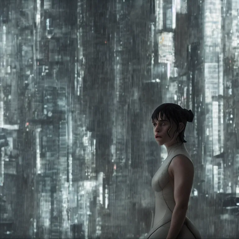 Prompt: photo of emilia clarke in the similitude of ghost in the shell, photorealism, realism, sony a 7 r