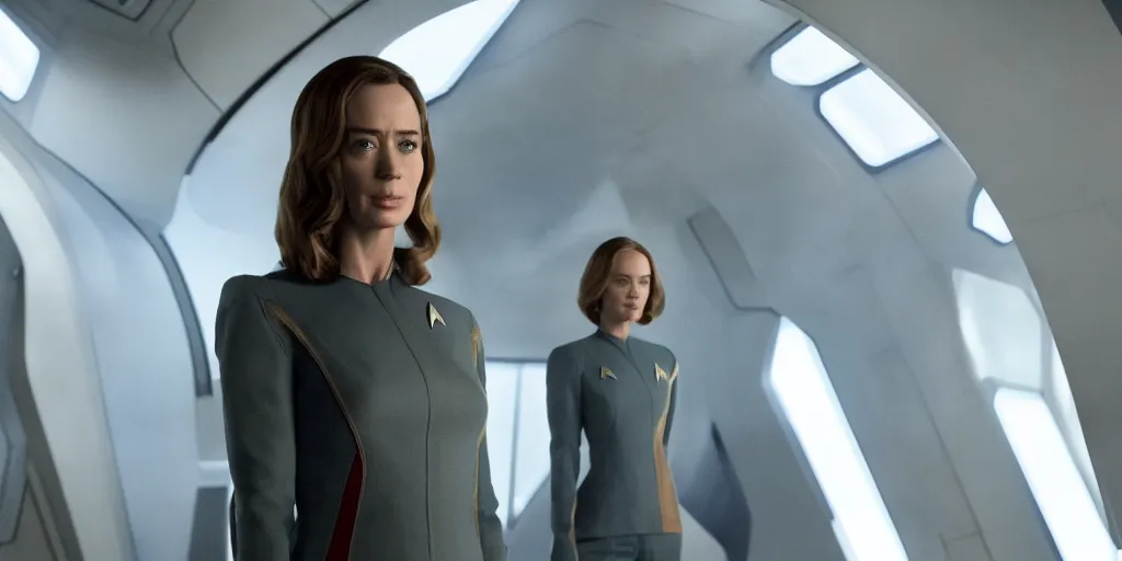 Image similar to emily blunt is the captain of the starship enterprise in the new star trek movie