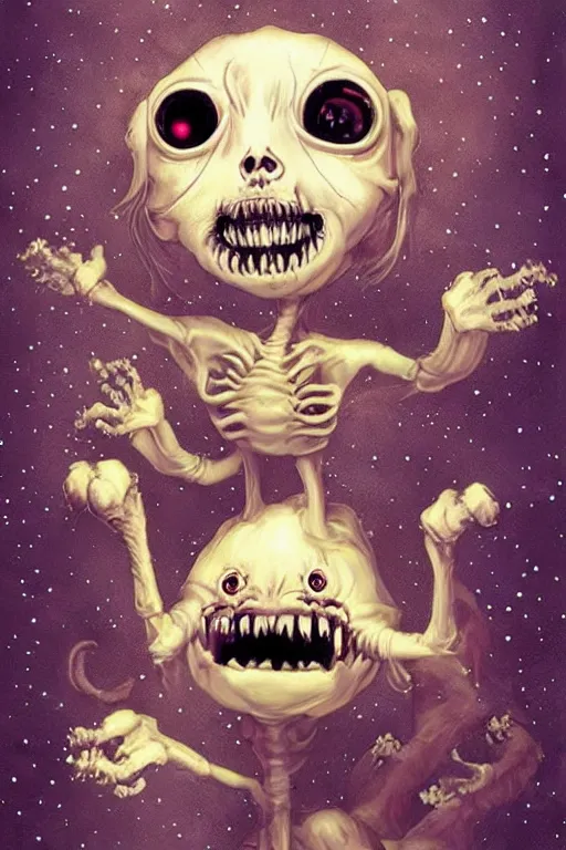 Prompt: the most cute and terrifying creature on the universe, weird surreal horror cosmic art, cry engine, bizarre art