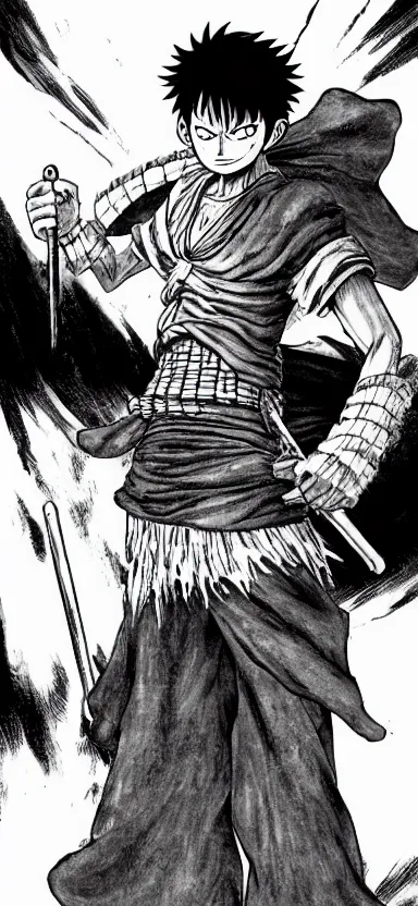 Image similar to luffy in berserk manga