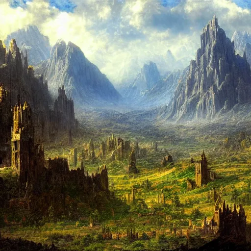 Image similar to a beautiful and highly detailed matte painting of the epic mountains of avalon, intricate details, epic scale, insanely complex, 8 k, sharp focus, hyperrealism, very realistic, by caspar friedrich, albert bierstadt, james gurney, brian froud,