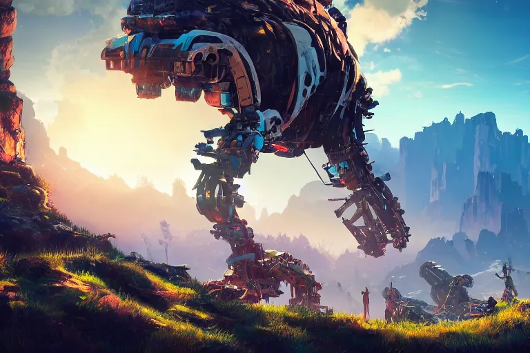 Image similar to bristleback machine mecanical creature robot of horizon forbidden west horizon zero dawn radiating a glowing aura global illumination ray tracing hdr fanart arstation by ian pesty and alena aenami artworks in 4 k