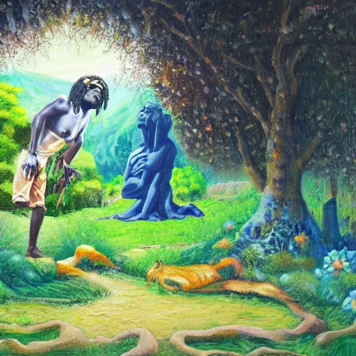 Prompt: chief keef in the garden of eden, oil panting