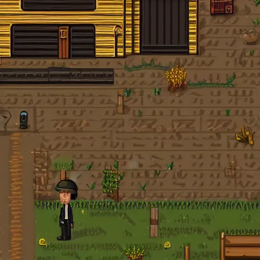 Prompt: tommy shelby in birmingham peaky blinders walking at night bar in distance, stardew valley aesthetic, dark, grimy, moonlit sky with a few clouds, muddy street, creepy, art by concernedape