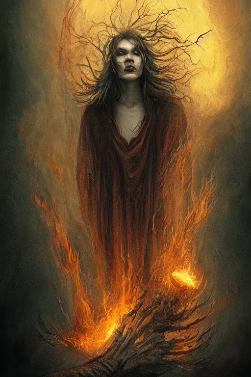 Image similar to Ghost of the Fire Spirit, professional illustration by Seb McKinnon, ArtGerm, WLOP, fantasy, magic