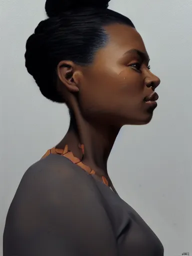 Image similar to detailed side profile portrait painting of a black girl, realistic, artstation, symmetrical, digital painting, in the style of kehinde wiley, artem demura, krenz cushart