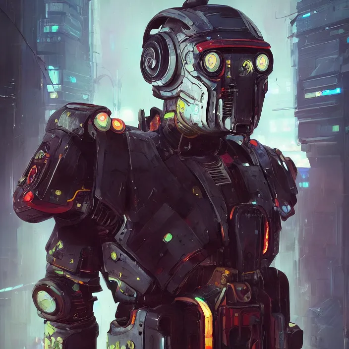 Prompt: a beautiful painting of a cyberpunk t 5 1 power armor by sergey kolesov and vania zouravliov and pascal blanche and rhads. in style of colorful comic noir illustration, symmetry, sci fi, hyper detailed. octane render. trending on artstation