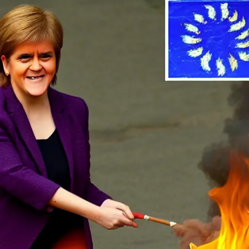 Image similar to Nicola sturgeon happpily setting fire to the british flag