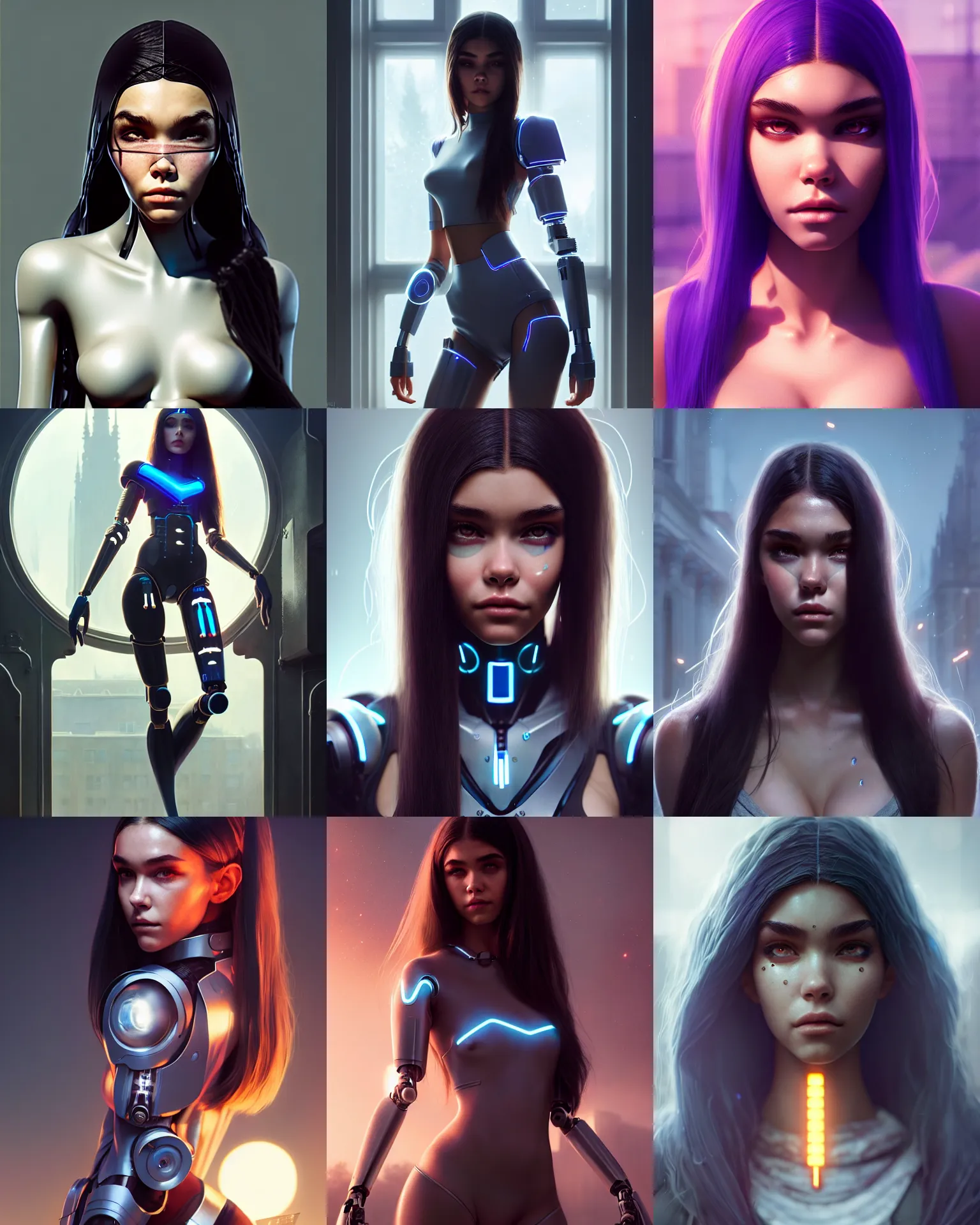 Prompt: a photo of madison beer : : college woman : : as far - future ukrainian cyborg woman by weta : : by greg rutkowski, wlop, rossdraws, artgerm, pixar, unreal engine, glossy skin, pearlescent, wet - look, 4 k, hdr, : :