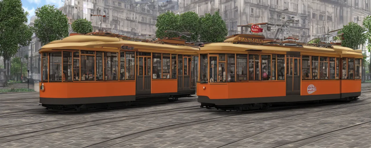 Image similar to tram made of sausage, 4k, ultra detailed, hyper realistic,