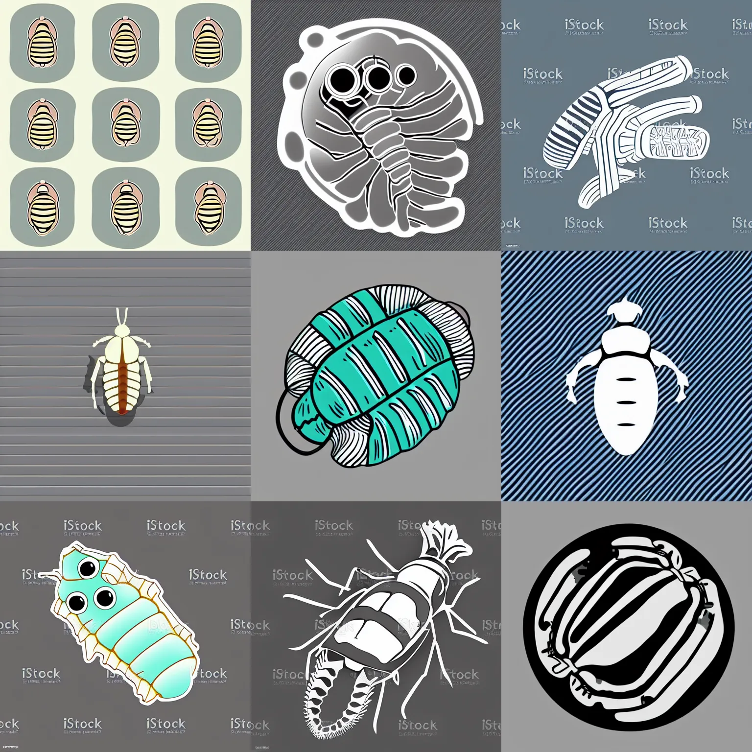 Prompt: isopod vector illustration sticker, simple smooth and clean, vector art