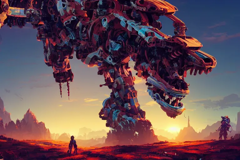 Image similar to rollerback machine mecanical creature robot of horizon forbidden west horizon zero dawn radiating a glowing aura global illumination ray tracing hdr fanart arstation by ian pesty and alena aenami artworks in 4 k