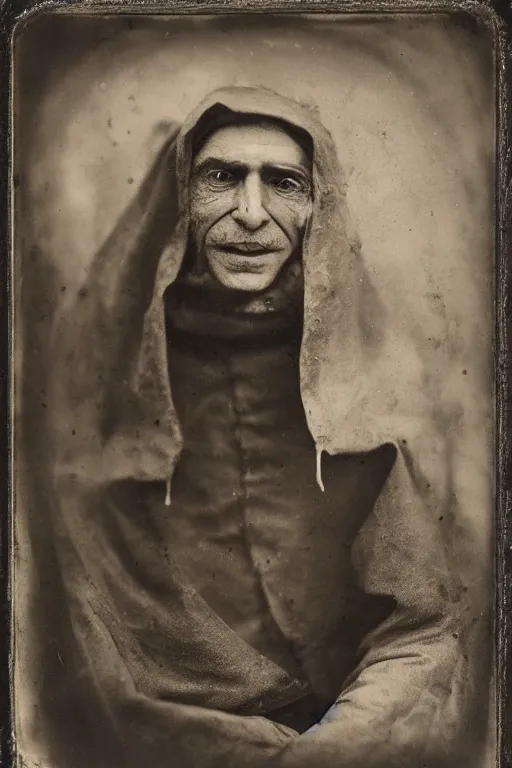 Image similar to a wet plate photo of a weasel friar