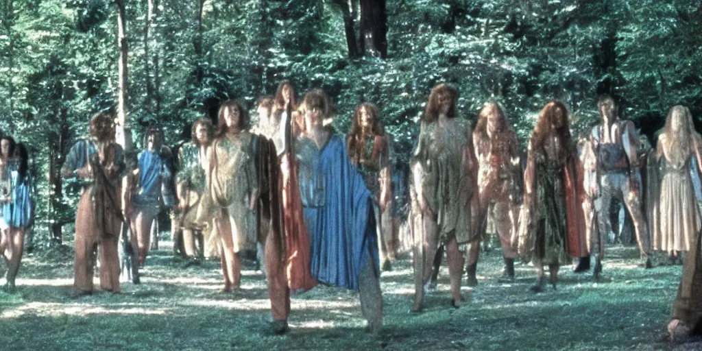 Image similar to A full color still from a Stanley Kubrick film featuring Rivendell, 35mm, 1975