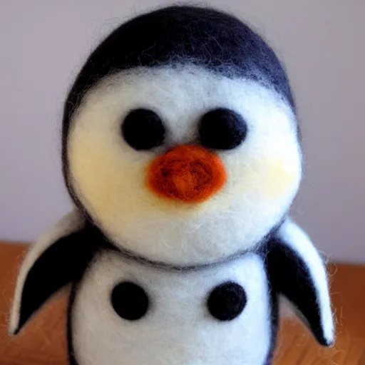 Image similar to a huge needle felted penguin, needle felting art.