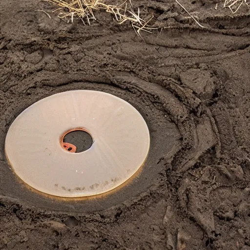 Prompt: a cd, stuck in mud, photo