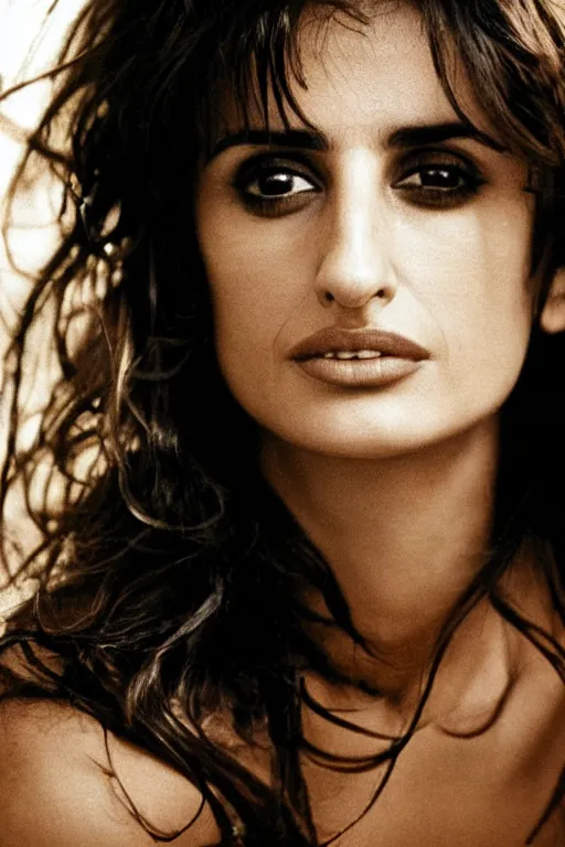 Image similar to penelope cruz, photo, portrait, close up, kodak, warm lightning, lomography