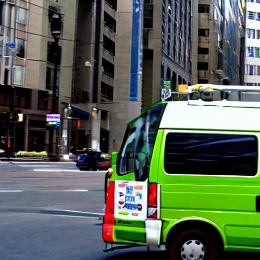 Image similar to yoshi running from irs van on city streets