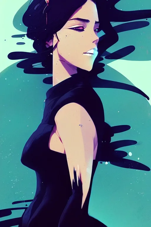 Image similar to a ultradetailed beautiful panting of a stylish woman wearing a black dress, by conrad roset, greg rutkowski and makoto shinkai, trending on artstation