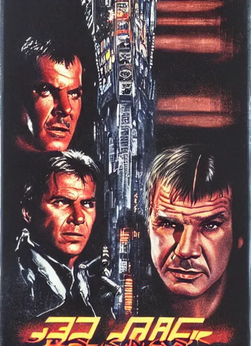 Image similar to 32 year old Jack Nicholson, instead of Harrison Ford, on the original movie poster of blade runner, 1982, movie poster, highly detailed, high quality,