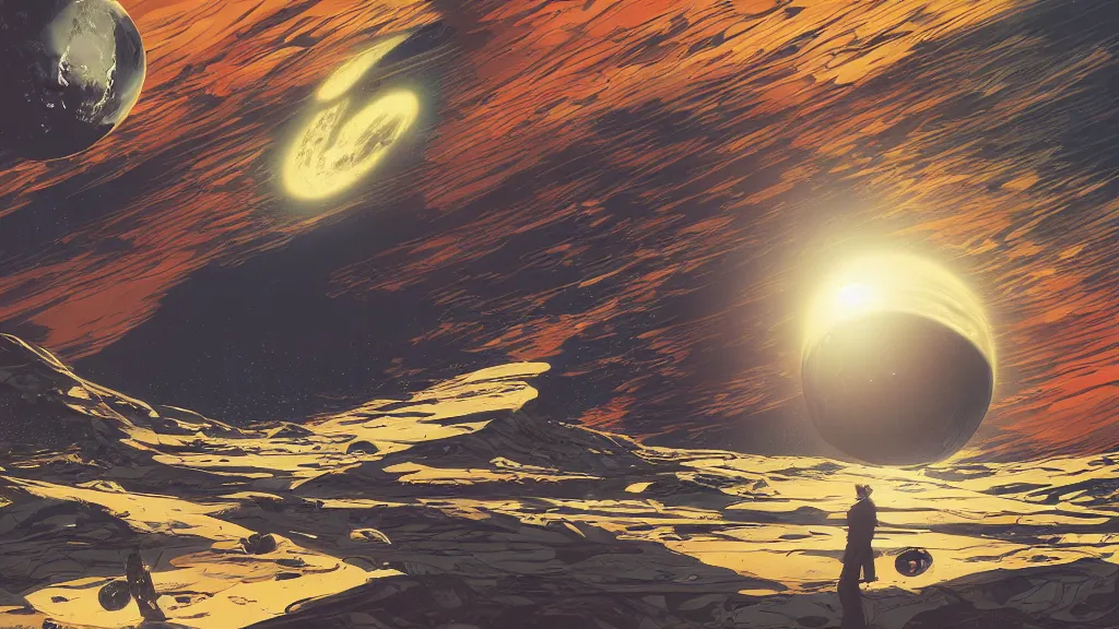 Prompt: very detailed, prophet graphic novel, ilya kuvshinov, rutkowski, simon roy, illustration of a malevolent planet viewed from space, wide shot, colorful, deep shadows,