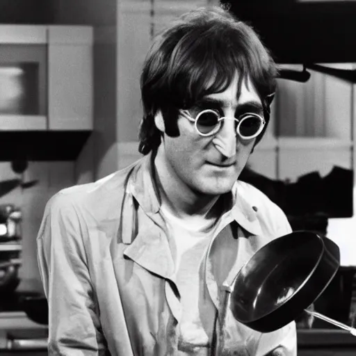 Image similar to john lennon from 1 9 6 4 on a cooking show, hd, hyper realistic, intricate detail