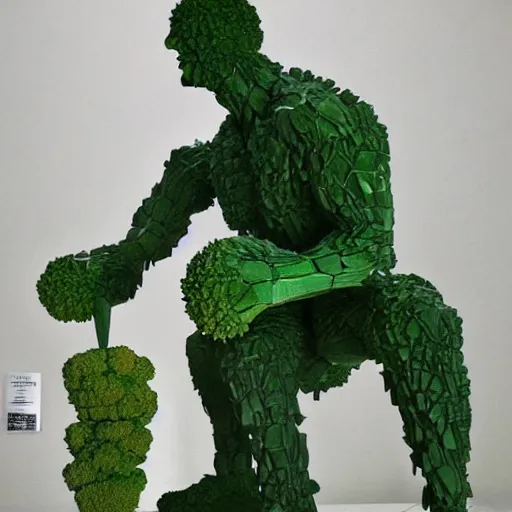 Image similar to sculpture of a bodybuilder made entirely from fresh broccoli by antoni gaudi