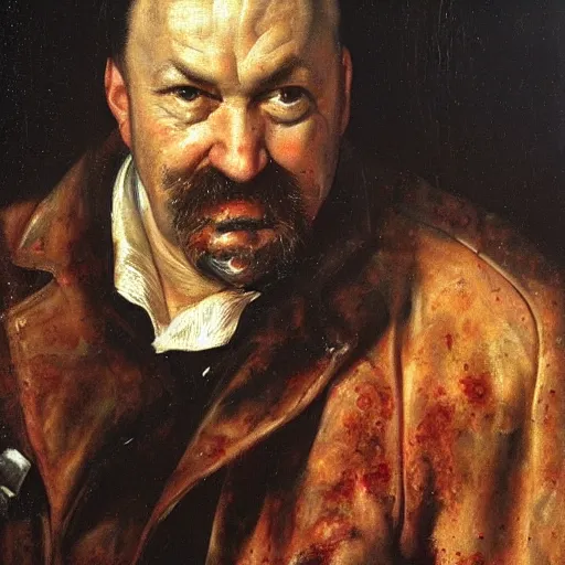 Prompt: yuri mustadt the butcher of moscow painted by peter paul rubens, realistic, gritty, elegant, bloody, dramatic lighting