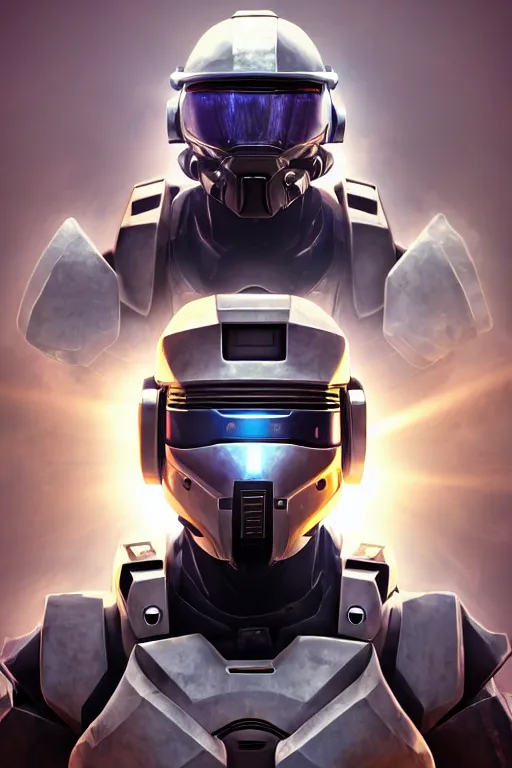 Image similar to robot ninja mask helmet halo master chief radiating a glowing aura global illumination ray tracing hdr fanart arstation by ian pesty and katarzyna da „ bek - chmiel