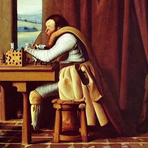 Image similar to portrait of a medieval King playing chess by George Stubbs, renaissance painting, oild painting, old master
