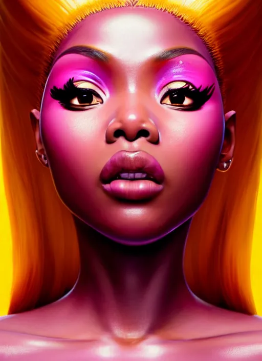 Image similar to nicki minaj, evangelion, au naturel, hyper detailed face, sharp focus, bokeh, depth of field, digital art, trending in artstation, cinematic lighting, studio quality, smooth render, unreal engine 5 rendered, octane rendered, art style by klimt and nixeu and ian sprigger and wlop and krenz cushart