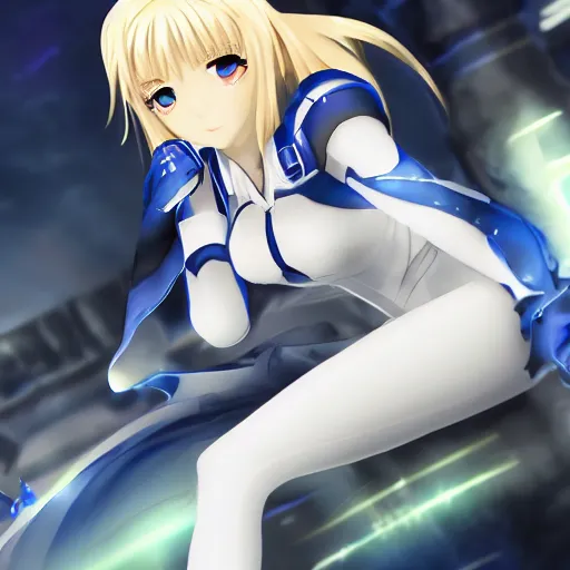 Image similar to beautiful image of saber from fate / stay night in a thight plugsuit, high quality, highly detailed, 4 k, drawn by wwpgi, trending on artstation