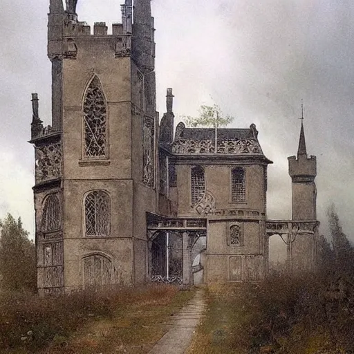 Image similar to (((((((Gothic revival castle gatehouse))))))) . muted colors. by Jean-Baptiste Monge !!!!!!!!!!!!!!!!!!!!!!!!!!!!!!!!!!!!!!!! ((((((((((((((((((gauche sketch))))))))))))))))))