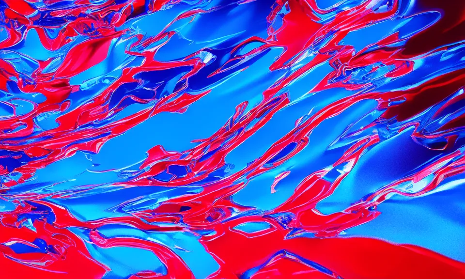 Prompt: Abstract 4K wallpaper of dark fluid with red and blue reflections, highly detailed, realistic, photography, simulation, render, shaders, Unreal Engine, ArtStation