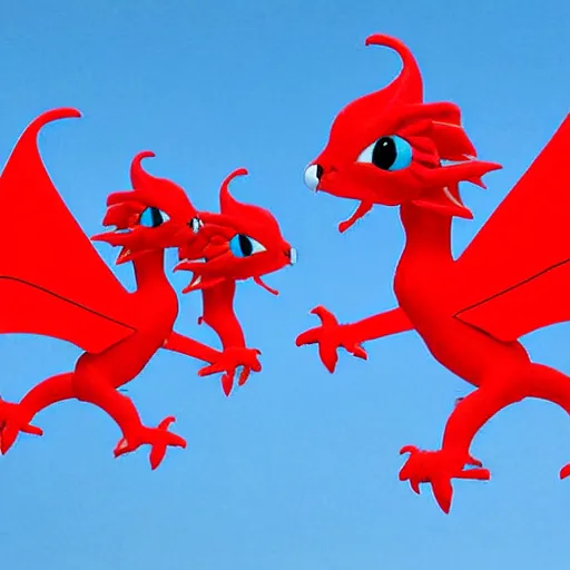 Image similar to tiny cute red dragons flying on the skies of tokyo, photorealism, real photograph