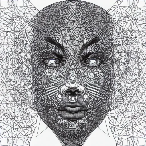 Prompt: Geometrically surreal monk, extremely high detail, photorealistic, intricate line drawings, dotart, album art in the style of James Jean