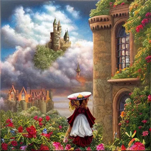 Image similar to A beautiful mixed media art of a castle in the clouds. mariachi by Bob Byerley sad