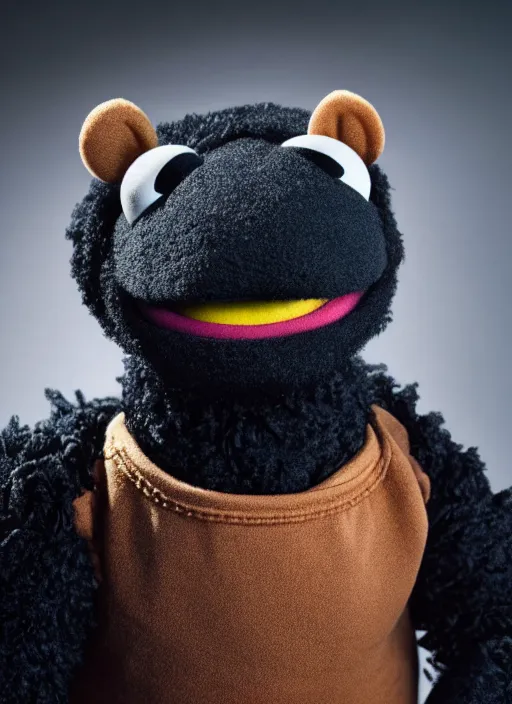 Image similar to studio portrait still of muppet black panther as a muppet muppet as a muppet, 8 k, studio lighting, key light,
