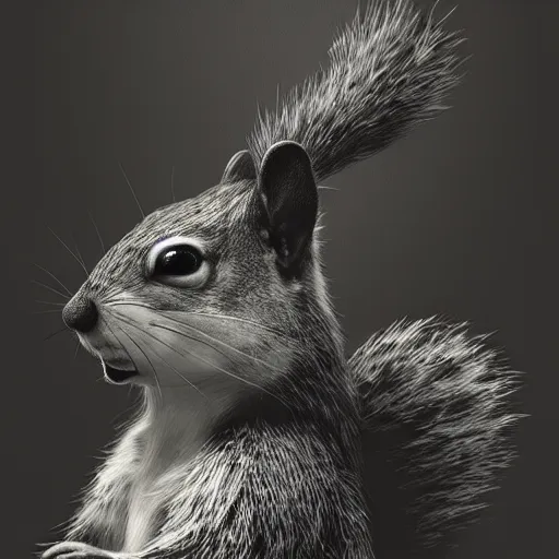 Image similar to squirrel samurai, painting portrait, desaturated, chiaroscuro, extremely detailed, artstation, cinematic