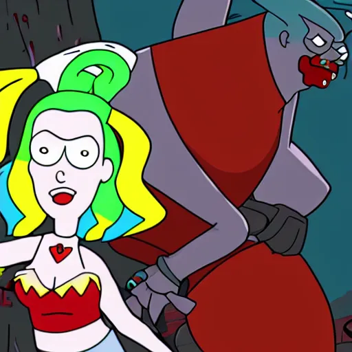 Prompt: Harley Quinn in Rick and Morty 4K detailed Digital art