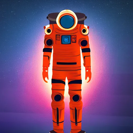 Prompt: Concept character art, man wearing scifi robotic space suit, red and orange, digital art