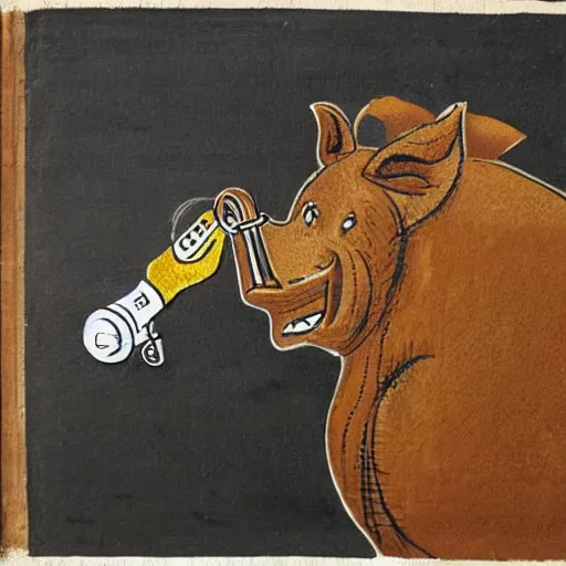 Image similar to an anthropomorphic boar drinking beer