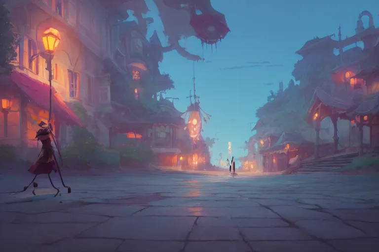 Image similar to fantasy town novigrad, cory loftis, james gilleard, atey ghailan, makoto shinkai, goro fujita, studio ghibli, rim light, exquisite lighting, clear focus, very coherent, plain background, soft painting