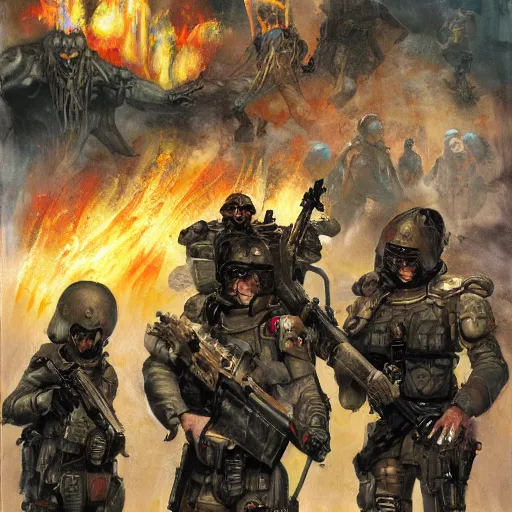 Image similar to tactical team in hell, by jon foster