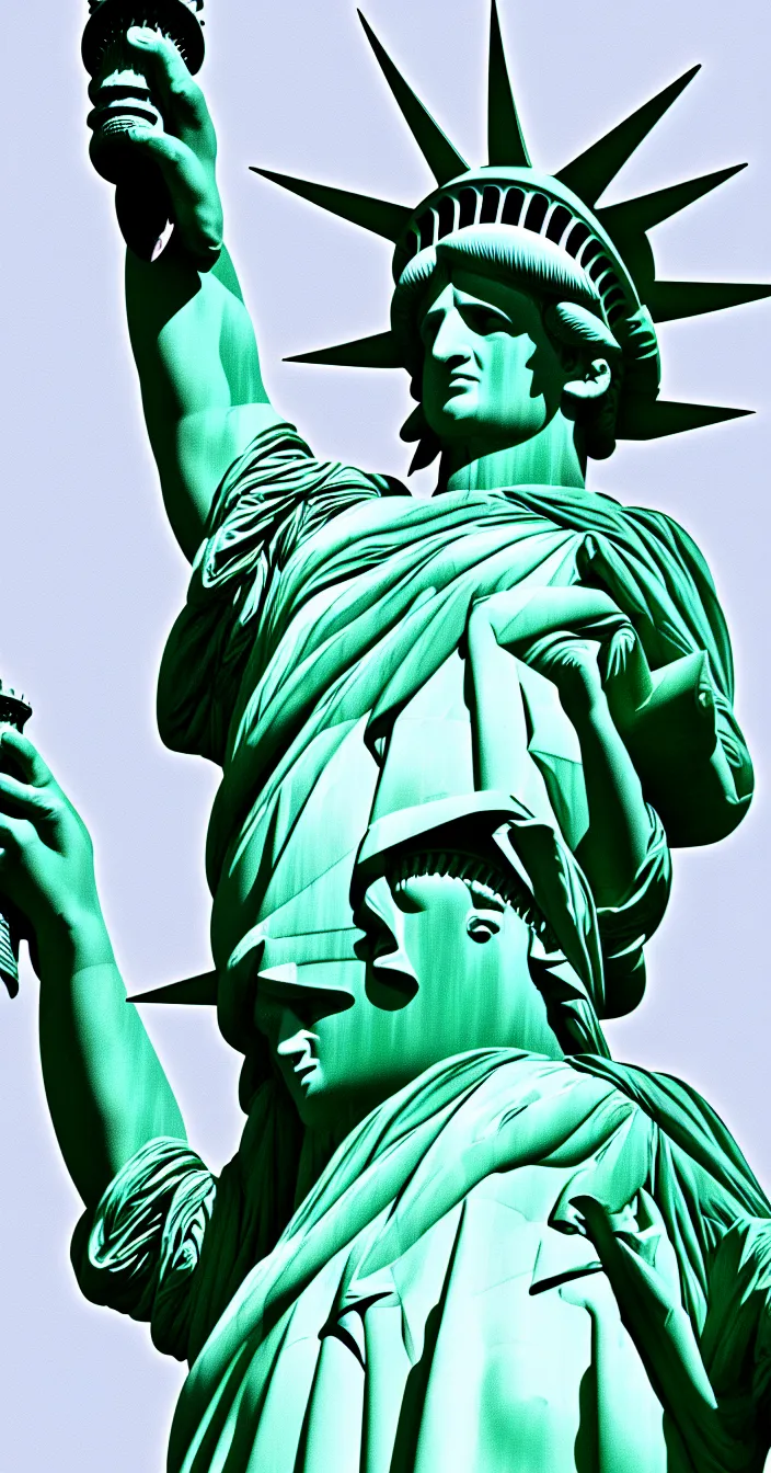 Image similar to the statue of liberty laughing like a madman, digital art