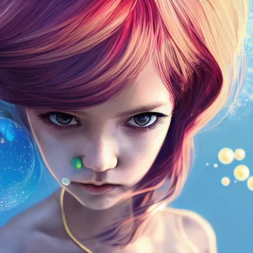 Image similar to ilya kuvshinov with long sky blue hair, gold eyes, professional digital painting, concept art, unreal engine 5, 8 k, cinematic, wlop, bubbles, tendrils in the background, art by greg rutkowski, pixiv art, junji ito, yoshitaka amano