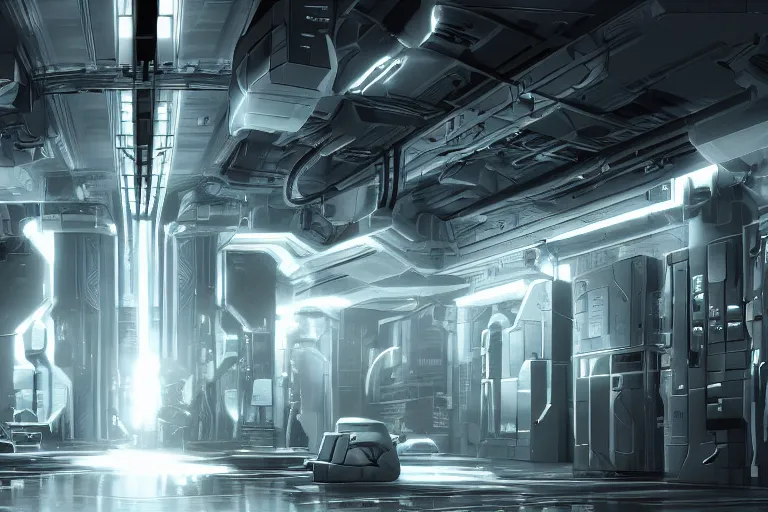 Image similar to parallax datacenter server room interior single mono colossus white rusty android guest robosaurus artstation cinematic detailed concept art volumetric light sharp coherent cgsociety symmetric perfect well balanced shadows lotr alien prometheus