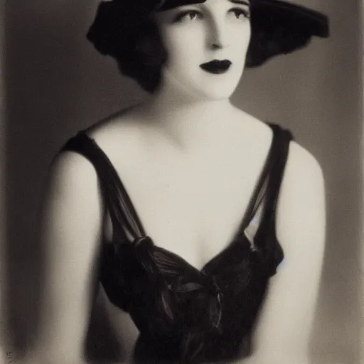 Image similar to a black and white photo of a woman wearing a hat, a character portrait by george hurrell, featured on flickr, mannerism, studio portrait, chiaroscuro, 1 9 2 0 s