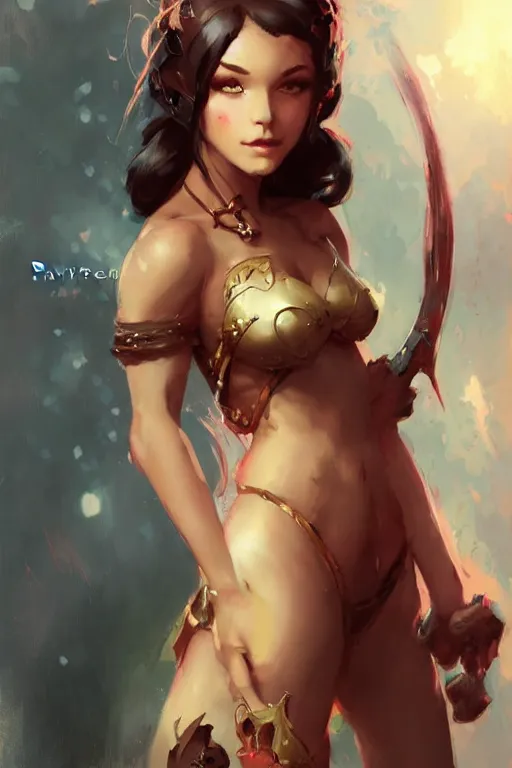 Prompt: a portrait of a cute fantasy girl by Frank Frazetta, WLOP and ross tran